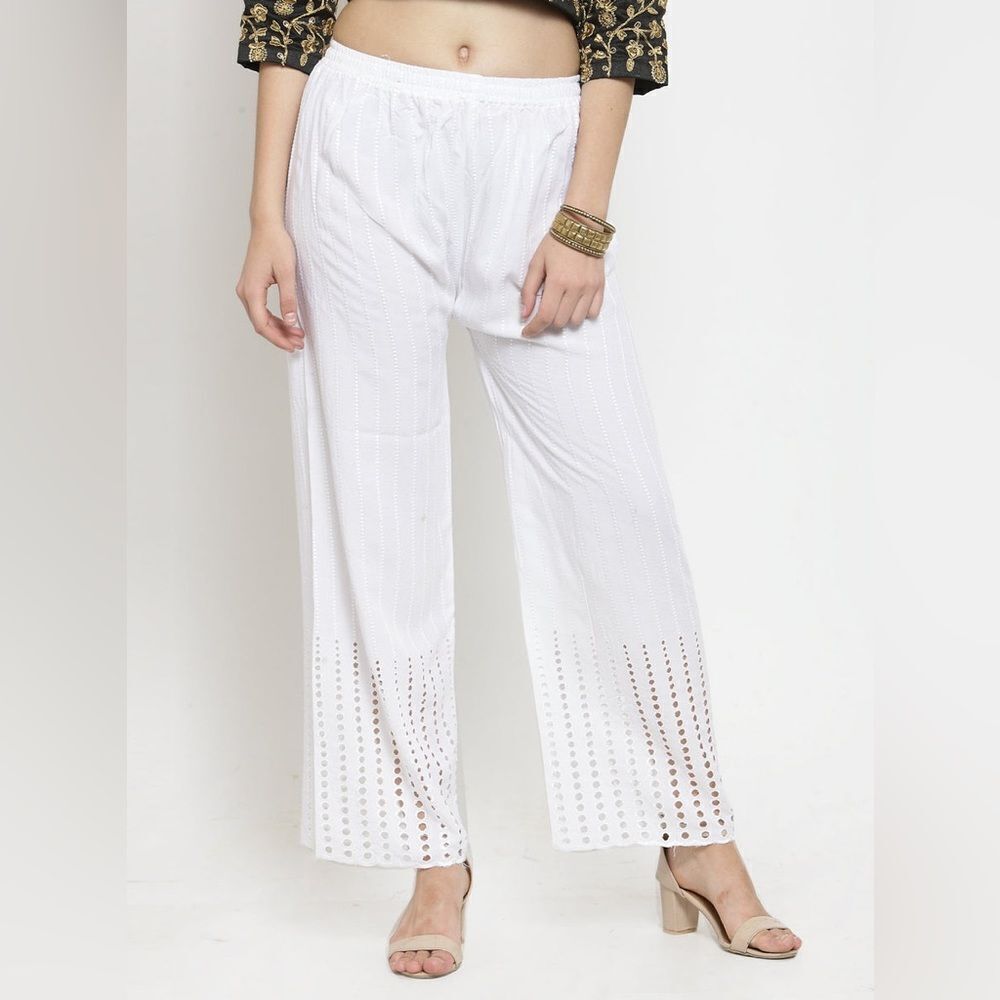 Women's White Rayon Straight Palazzo Size Medium
